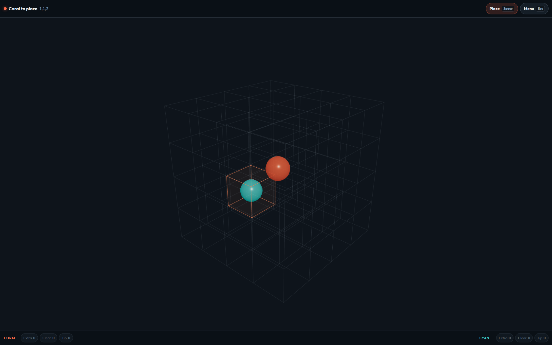 Voxel Toe power-up HUD showing Extra, Clear, and Tip for coral and cyan